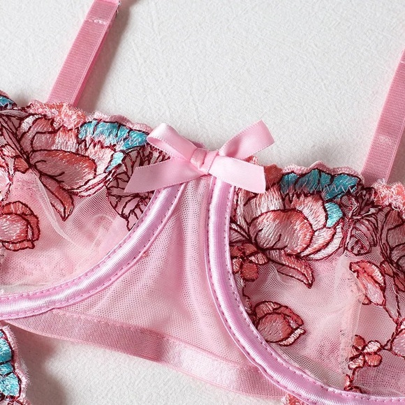 NWT underwire bodysuit pink contour bodysuit mesh transparent suspender sexy - Picture 5 of 15